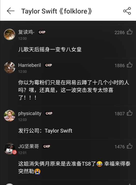 厉害了霉霉!突击发专《folklore》网易云音乐热销超15万张